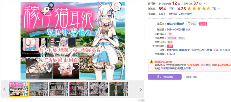DL9月新作 探索SLG/2C 赚钱吧!猫耳娘～异世界卖春SLG～（稼げ猫耳娘 ～異世界売春SLG～）V1.0 PC端 AI汉化版高清版 预览图